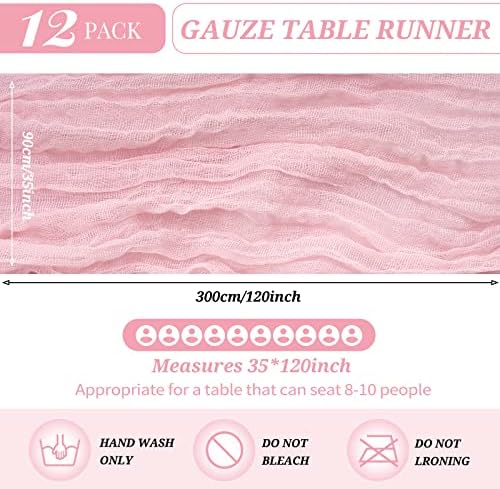 12 Pack Cheesecloth Table Runner 35 x 120 inch Long Boho Cheese Cloth Gauze Table Runners Semi Sheer Table Runner for Wedding Decor, Bridal Shower, Birthday Party (Light Pink) - Image 2