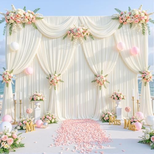 10ft x 7ft Ivory Backdrop Curtain for Wedding Ivory Wrinkle Free Backdrop Drapes Panels for Parties Baby Shower Bridal Shower Birthday Photo Photography Polyester Fabric Background Decoration - Image 4