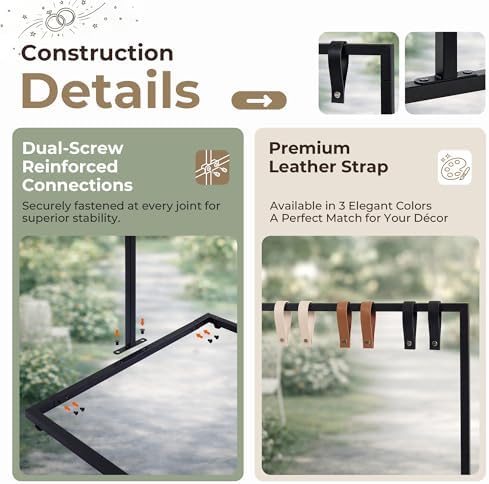 Wedding Welcome Sign Stand, 79" Extra-Tall Height - Black Metal Sign Holder with 6 Leather Straps, Easel Stand for Seating Charts & Event Décor - Image 6