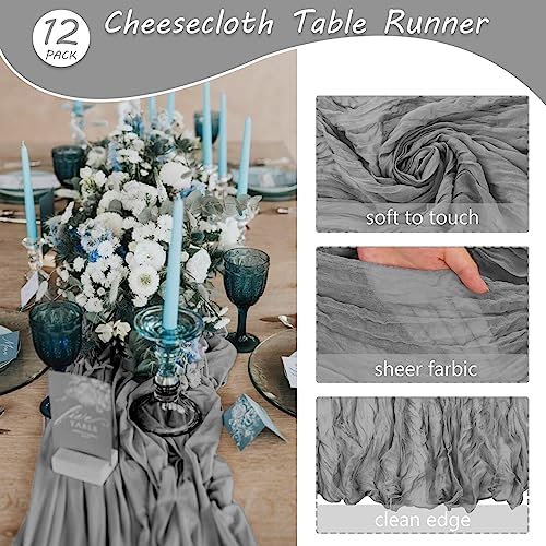 35x120 Inch Gray Cheesecloth Table Runner Rustic Boho Wedding Party Decor - Image 4