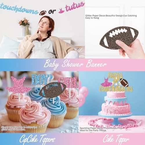 Touchdowns or Tutus Gender Reveal Decorations, Baby Boy or Girl Gender Reveal Decorations, Football Party Decor Backdrop Balloon Banner Tablecloth Cake Cupcake Topper Box Sash Pink Blue - Image 5