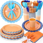 Ziliny 350 Pcs Blue Orange Plates and Napkins Blue Dog Party Supplies by Ziliny