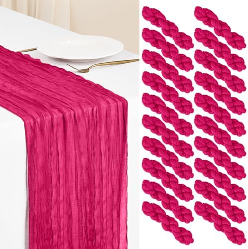 Showgeous 20 Pack Hot Pink Cheesecloth Table Runner, 17 x 108 Inches by Showgeous