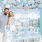 Winter Baby Shower Decorations, Blue Baby It's Cold Outside Decor with Plates Napkins Tablecloth Balloon Cake Topper, Winter Wonderland Baby Shower Party Supplies for Boy - Image 3