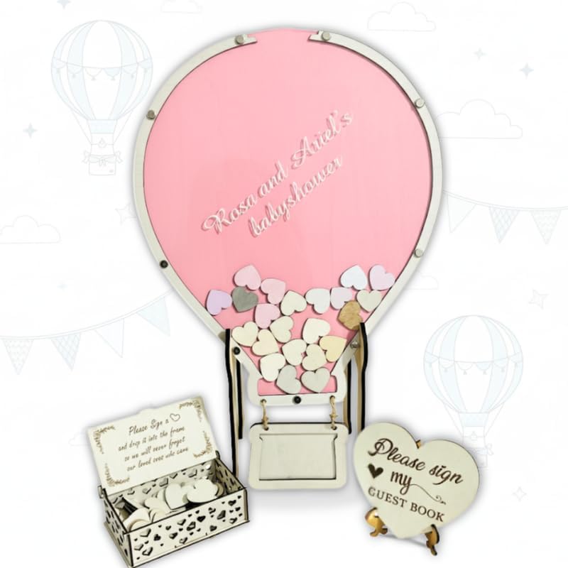 Baby Shower Guest Book Alternative, Hot Air Balloon Drop Box Frame, Hearts by Handmade