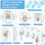 Funnymoom 452 Pcs Blue Bear Baby Boy Shower Party Supplies for 50 Guests - Image 2
