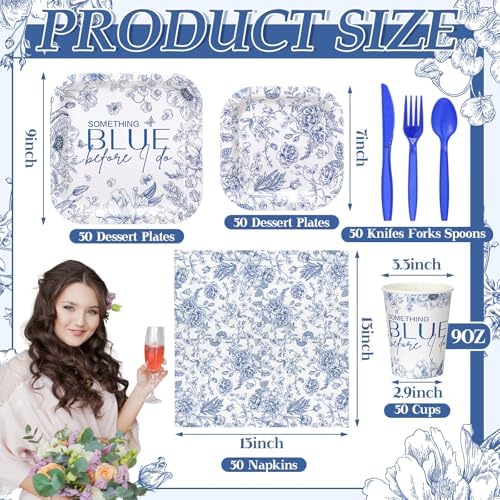 350 Pcs Something Blue Before I Do Paper Plates and Napkins Set - Image 3