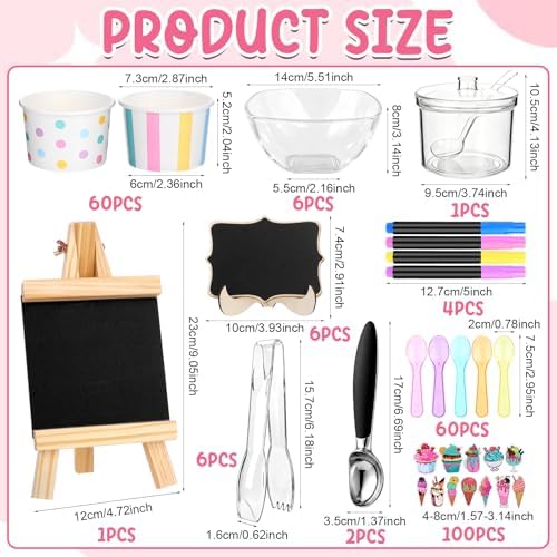 264Pcs Ice Cream Party Supplies Summer Ice Cream Bar Serves 60 Guests - Image 3