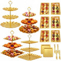 Remerry 16 Pcs Dessert Table Display Set 3 Tier Cake Stands, Gold by Remerry