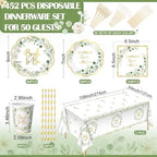 Funnymoom 452 Pcs Sage Green Bridal Shower Decorations for 50, Bride to Be Bridal Shower Paper Plates Napkins Cups Tablecloth Cutlery Straws for Eucalyptus Leaves Wedding Party Supplies - Image 2