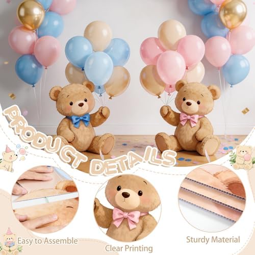 2Pcs Gender Reveal Pink Blue Bear Cardboard Cutouts Standup - Image 4