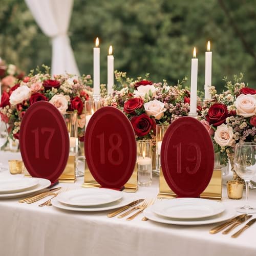 Yookeer 20 Pcs Wedding Table Numbers, Velvet Stand, Burgundy, 1-20 - Image 6