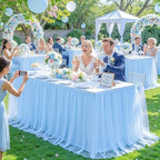4 Pack Baby Blue Table Cloth for 8 Foot Rectangle Tables, Stretch Fitted Tulle Table Covers Skirt, Rectangular Ruffle Tutu Tablecloth Wedding Baby Shower Baby Shower Cake Tablecloths - Image 4