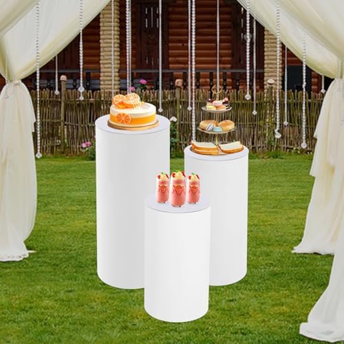 3PCS Tall White Round Cylinder Pedestal Stands Display 23.6''+29.5''+35.4'' Height Cylinder Tables for Party Cake Flower Bouquet Backdrop Dessert Table Pillars for Birthday Wedding Props Baby Shower Event Decoration - Image 4