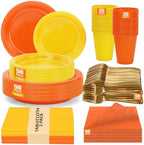 Yellow and Orange Plastic Party Plates Set for Fall Thanksgiving Serves 50 by UseOnceDoneRight