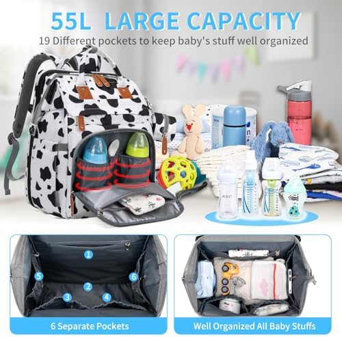 KABAQOO Diaper Bag Backpack with Detachable Changing Station, Large Capacity Baby Diaper Bags for Boys & Girls, Baby Registry Search Stuff & Shower Gifts, Newborn Essentials Must Haves, Cow - Image 2