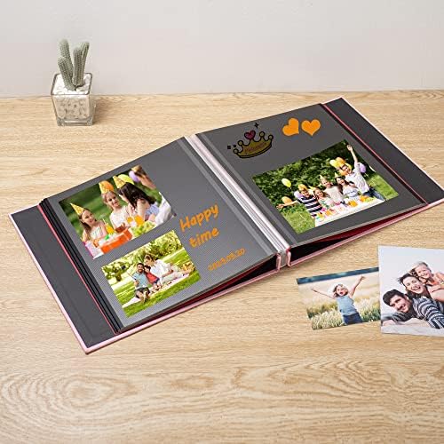 Large Photo Album Self Adhesive 4x6 8x10 10x12 13"x12.6" Scrapbook Album 12.6"x11" Inch 60 Black Sticky Pages Linen Cover Magnetic Photo Album with A Metallic Pen and DIY Stickers(Pink) - Image 2