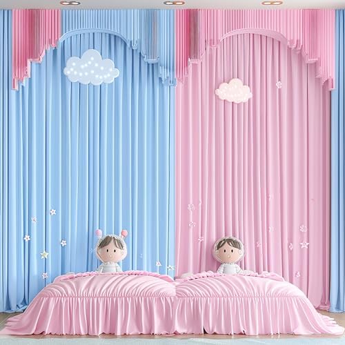 Pink Blue Backdrop Curtains for Gender Reveal Boy or Girl Parties Wrinkle Free Photo Curtains Backdrop Drapes Fabric Decoration for Birthday Party Baby Shower 5ft x 8ft,2 Panels - Image 4