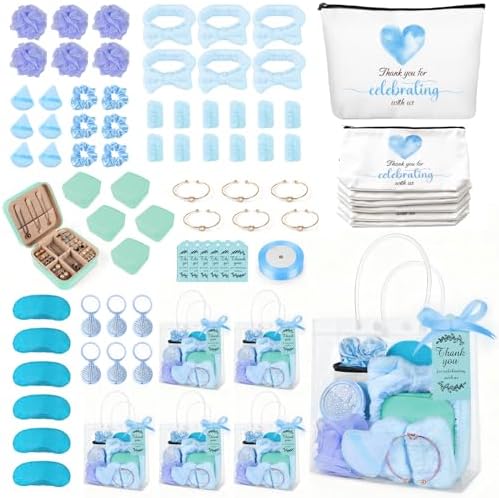 79 Pcs Baby Shower Game Prizes for Winners, Spa-Inspired Gift Set with "Thank You"-Makeup Bag, Jewelry Box, Eye Mask & Gift Bags for Baby Shower Game Prizes Wedding Bridal Shower Favors (Blue) by Giftota