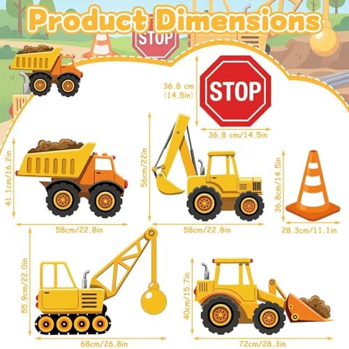 6 Pcs Large Construction Party Decorations, Truck Themed Cardboard Cutouts Standup, Excavator Traffic Cone Stop Yard Sign for Construction Birthday Baby Shower Indoor Outdoor Photo Prop - Image 3