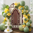 Double Arches Columns Spandex Arch Backdrop Cover for Balloon Garland, Cream Floral Accents Double-Sided Chiara Backdrop Stand Cover, Elastic Background for Birthday Party, Baby Shower Decor 6.6FT - Image 4