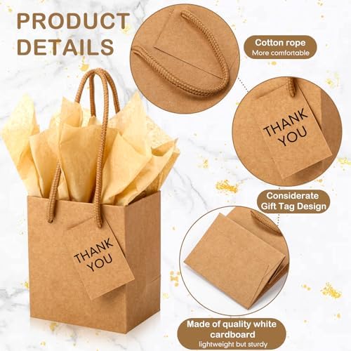 Sherr 200 Pcs Mini Gift Bags Bulk, Extra Small Brown Kraft Paper Bag with Card and Handle, 4x2.8x4.5 Tiny Little Gift Box with Tissue Paper for Birthday, Party Favor, Wedding, Baby Showers, Business - Image 5