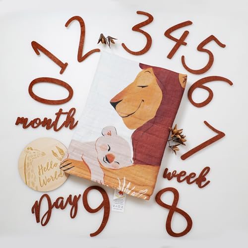 Miaoberry Safari Baby Milestone Blanket, Africa Jungle Theme Monthly Photo Growth Tracker with Giraffe, Lion, Elephant with Hello World Sign - Image 7