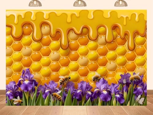 20x10ft Fabric Honeycomb Iris Bee Backdrop Dripping Honey Background for Floral Bee Baby Shower Decorations Photo Shoot Studio Props by Unknown