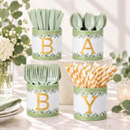 Domensi 204 Pcs Baby Shower Disposable Cutlery Set Utensil Holders, Green by Domensi