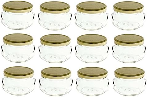 Nakpunar 12 pcs 6.75 oz Glass Tureen Jars with Gold Lids - 200 ml by Nakpunar