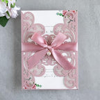 20Pcs Personalized Wedding Invitation, Customized Dusty Rose Laser Cut Invitation Cards With Envelopes Rhinestone Pearls and Ribbons For Wedding XV Anos Quinceanera Invitation - Image 2