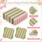 Mimorou 350 Pcs Pink and Green Striped Party Tableware for 50 - Image 5