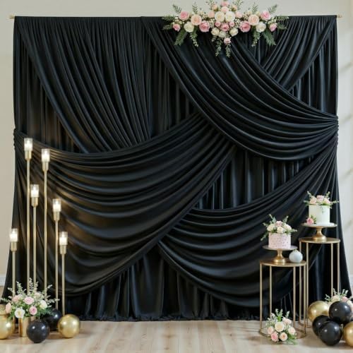 50ft x 10ft Wrinkle Free Black Wedding Backdrop Curtains for Party Bridal Shower Reception Decorations Black Fabric Curtain Backdrops Drapes for Photography Baby Shower Birthday Background - Image 2