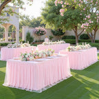 2 Pack Pink Tablecloths for 6 Foot Rectangle Tables Tulle Tablecloth Fitted Pink Table Cloth Rectangle 6ft Stretch Spandex Table Covers for Baby Shower Girls Birthday Party Banquet Desk Tables Skirt - Image 6