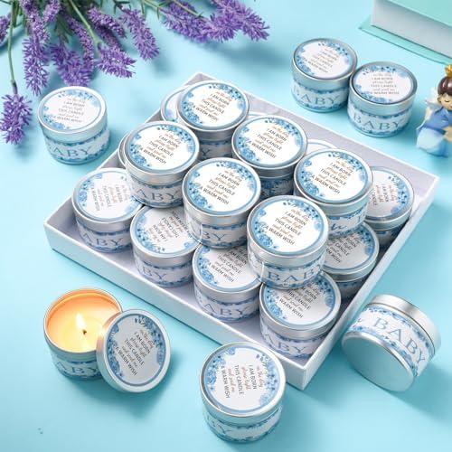 MTLEE Flowers 24 Pcs Baby Shower Party Favors Candles Lavender Scented Baby Shower Favors for Guests Rustic Tealights Candles Gender Reveal Return Gifts(Blue, 1.2 oz) - Image 5