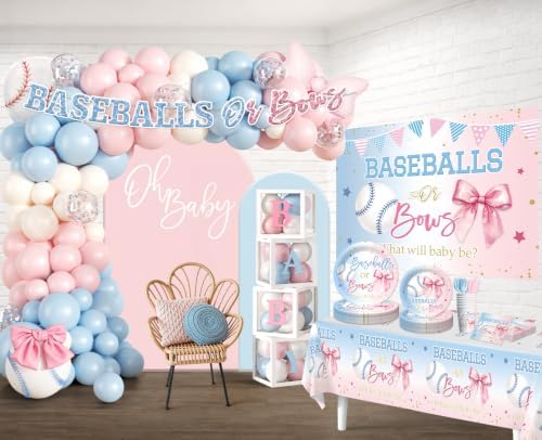 Cocomigo Baseballs or Bows Gender Reveal Decorations, Serves for 25 - Image 3