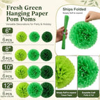 Janinka 72 Pcs Green Tissue Paper Pom Poms Multiple Green, 6-12 Inch - Image 3