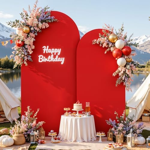 Red Arch Backdrop Cover 7.2FT 6FT Spandex Arch Covers Stretchy Backdrop Set of 2, Double-Layer Wrinkle Free Wedding Arch Stand Cover Party Backdrop Curtains for Baby Shower Birthday Party Decoration by Tao-GePartyDecorations