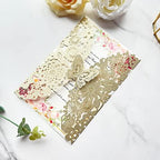 Hosmsua 50pcs Customized Champagne Laser Cut Butterfly Flora Quinceanera Invitation Cards with Envelopes 5.12 x 7.3 Inch Invitations for Quinceañera Wedding Invite (Champagne/Light Gold Glitter) - Image 2