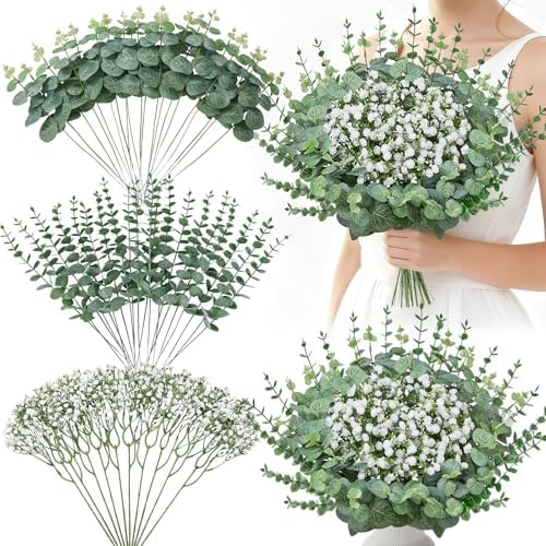 Serwalin 50PCS Mixed Eucalyptus Greenery Stems & Baby's Breath Flowers Bulk by Serwalin