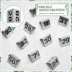 Blulu 50 Pack Stainless Steel Table Numbers 1-50, 3.0 x 2.4 Inch Double Sided Tent Style Number Signs Tabletop Display Cards for Wedding Reception, Restaurant, Party, Cafe and Event Seating - Image 6