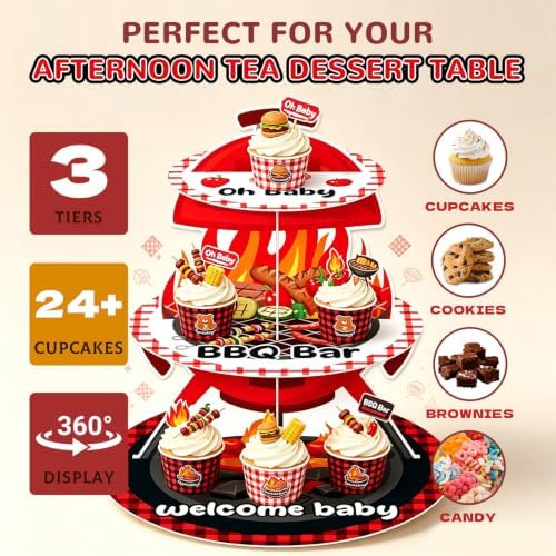 3 Tier Cardboard Cupcake Stand 24 Cupcakes,Baby Q Baby Shower Decorations - Image 5
