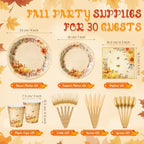 Honeydak 210 Pcs Fall Party Supplies for 30 Guests, Includes Plates, Cups, Napkins, Cutlery - Autumn Pumpkin Maple Tableware Decoration for Thanksgiving, Fall Harvest Party - Image 3