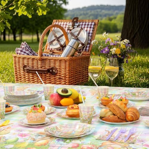 Ceenna 452 Pcs Easter Party Supplies for 50 Guest, Pastel Easter Bunny Paper Plates Napkins Cups Tablecloth Cutlery Straw Disposable Tableware for Rabbit Baby Shower Wedding Birthday Party Decoration - Image 5