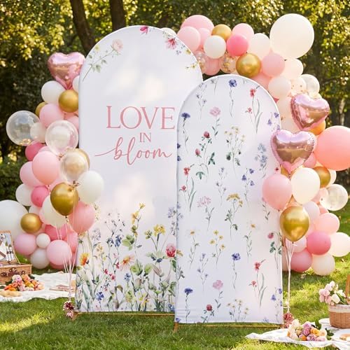 Leinuosen Set of 2 Love in Bloom Bridal Arch Backdrop Love in Bloom Bridal Shower Decorations Wildflower Wedding Background 5 ft and 6 ft Arched Stand Covers for Wedding Birthday Photo Booth - Image 6