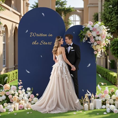 Navy Blue and Brown Arch Backdrop Cover Set of 2 Party Wedding Navy Arch Covers Stretchy Backdrop 7.2FT 6FT Decorations Baby Shower Bridal Shower Photo Birthday Brown Arch Cover Spandex - Image 4
