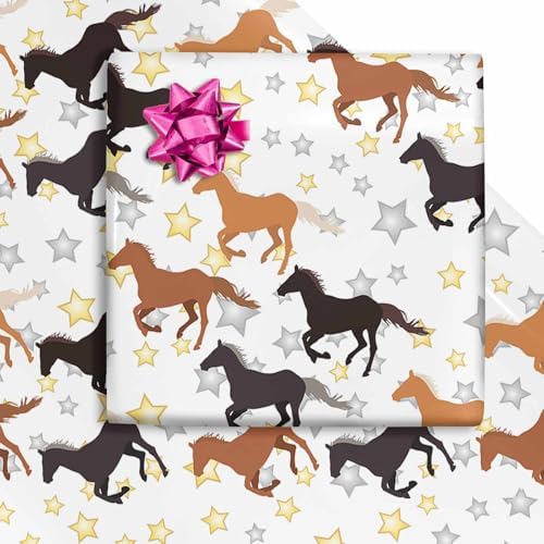 Horse And Star Gift Wrapping Paper Wedding Bridal Baby Showers Gift Wrap Wrapper Paper Wedding Tissue Paper for Couple Family 58"(Horse,3 Rolls) - Image 2