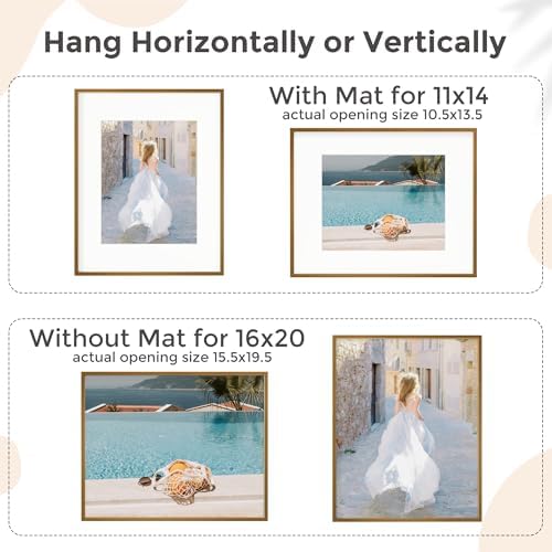 16x20 Metal Picture Frame For Wall With Mat For 11x14, 16''x20'' Aluminum Photo Frames With Tempered Glass For Home Decor, Minimalist Modern Poster Frame Horizontal And Vertical Formats, Bronze - Image 4