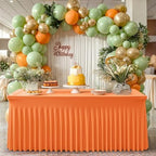 6 Packs Orange Table Clothes for 8 Foot Rectangle Tables, One-Piece Wrinkle Resistant Stretch Spandex Table Covers with Skirt for Event Banquet Wedding Birthday Party - Image 3