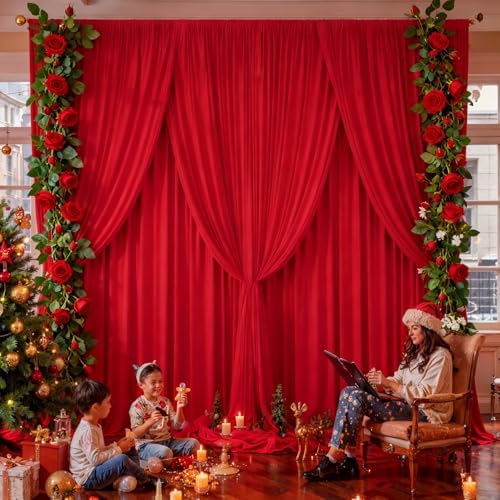 40x10ft Red Backdrop Curtain Panels for Parties - Wrinkle Free Polyester Photo Curtain Backdrop Wedding Back Drop Fabric Drapes for Party Decorations Background for Photography - Image 4